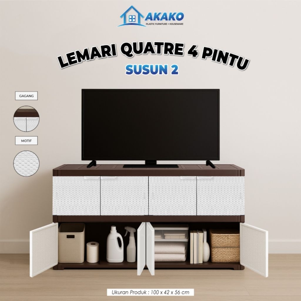 AKAKO - Lemari Plastik Serbaguna Lemari Tv Putih Lemari Pakaian Plastik 4 Pintu Murah Bandung Jakart