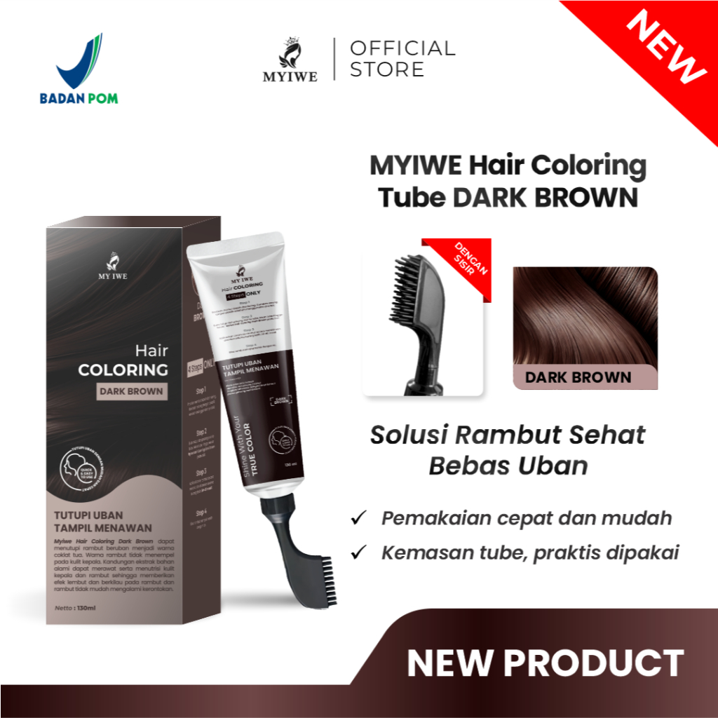 Myiwe Hair Coloring Sisir / Tube Penghilang Rambut Beruban - Dark Brown FREE SISIR