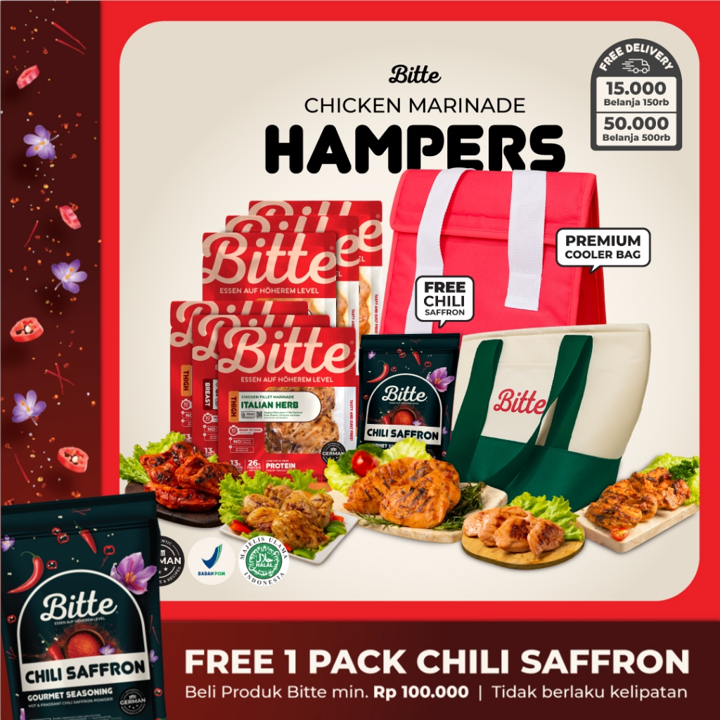 

Bitte Hampers Gift Parcel Frozen Chicken Marinade + Premium Cooler Bag FREE Chili Saffron (Bingkisan Kado Parsel Hadiah) Limited Edition Lebaran Ramadan