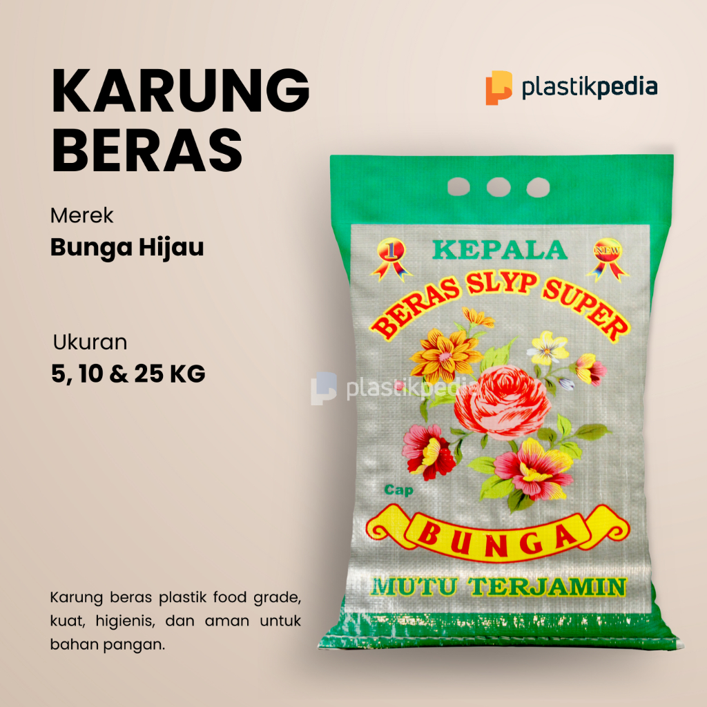 Karung Beras Plastik Laminasi KEPALA BUNGA 10 kg - Ukuran 35x55cm (Isi 30 pcs)