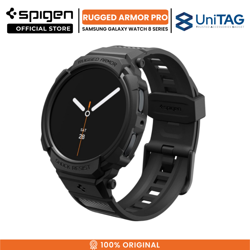 Strap Case For Samsung Galaxy Watch 8 46mm 44mm 40mm Spigen Rugged Armor Pro Black Rubber Silicone