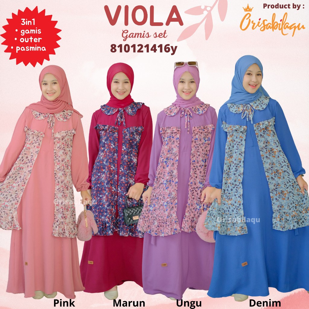 gamis anak remaja 8-16th 3in1+ jilbab viola set by orisabilaqu