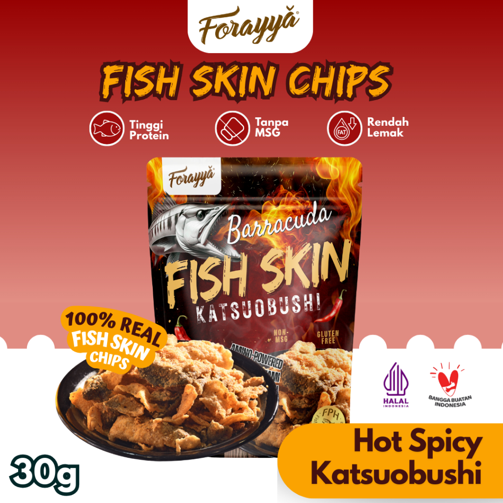 

Forayya Fish Skin Spicy Katsuobushi 30gr - Keripik Kulit Ikan Pedas Cemilan Sehat Crispy Tinggi Protein Tanpa MSG