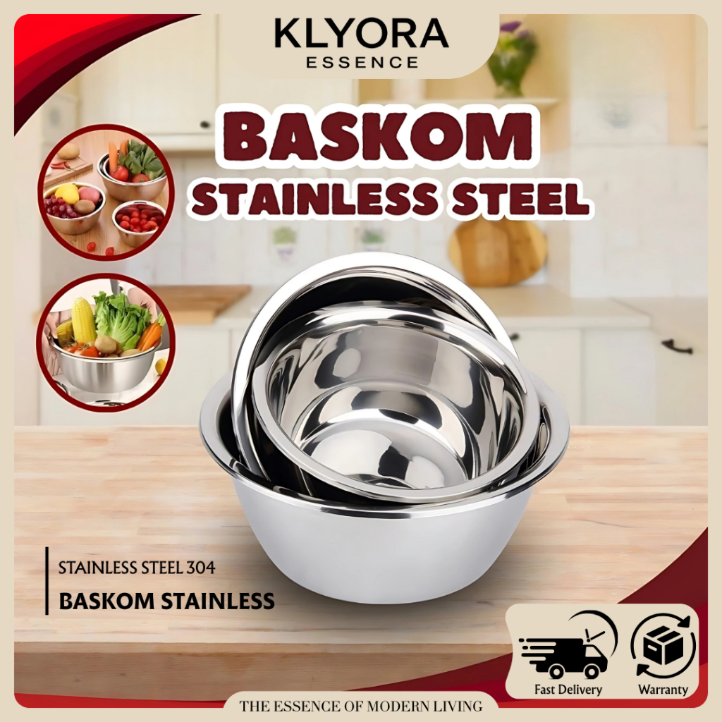 KLYORA Baskom Stainless Steel Mangkok Wadah Sayur - Wadah Stainless Serbaguna - Bak Stainless