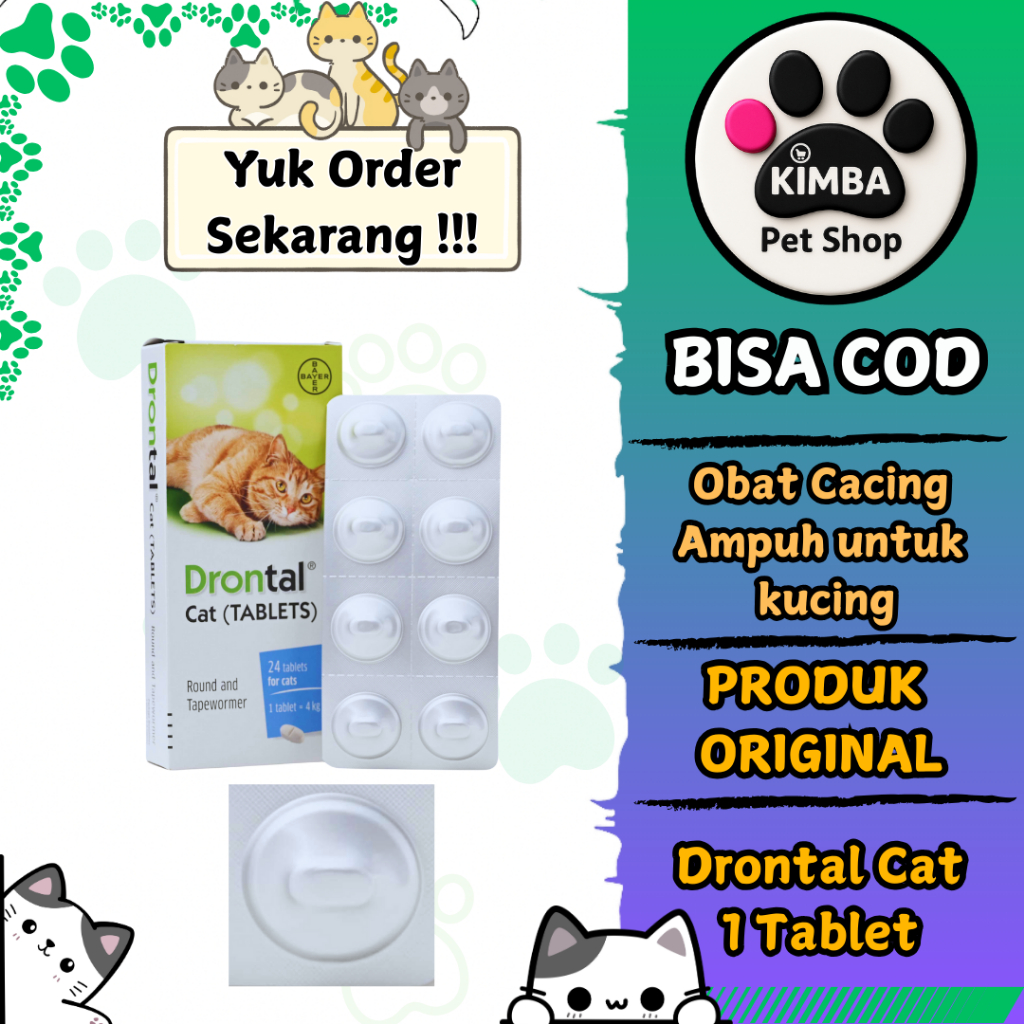 DRONTAL CAT 1 TABLET - Obat Cacing Kucing Dewasa dan Kitten Ampuh Obat Cacing manjur