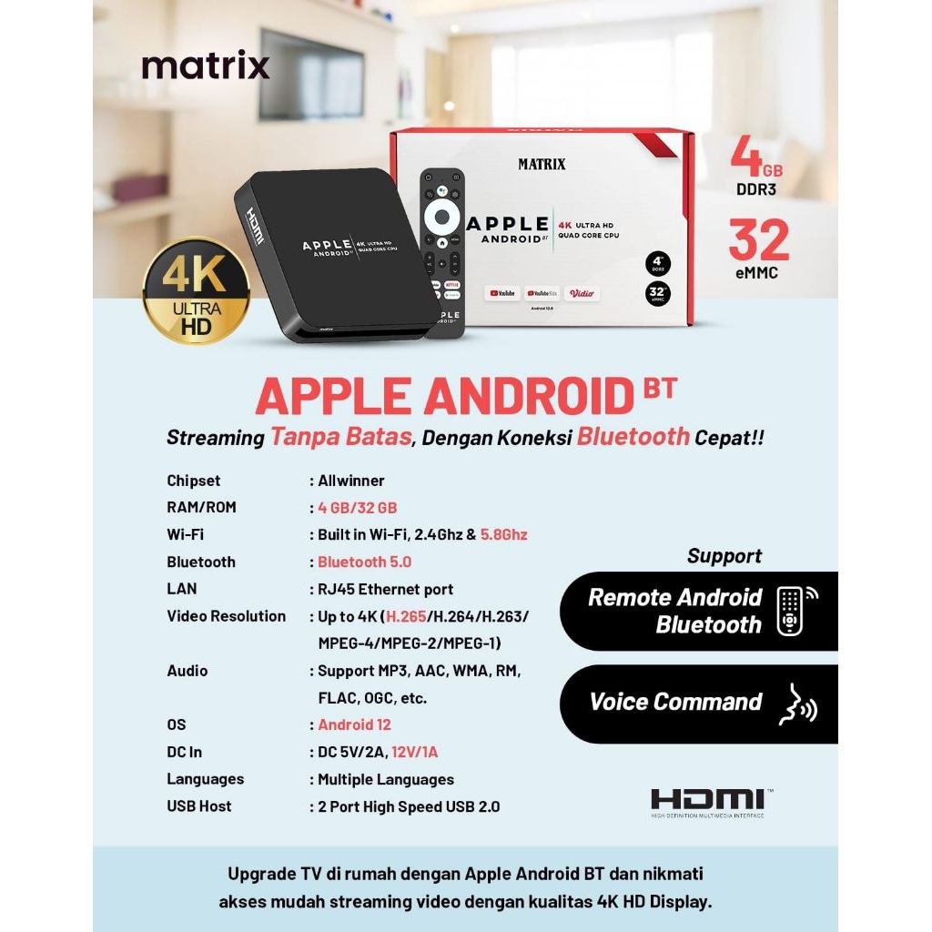 ANDROID BOX MATRIX APPLE VOICE / BLUETOOTH