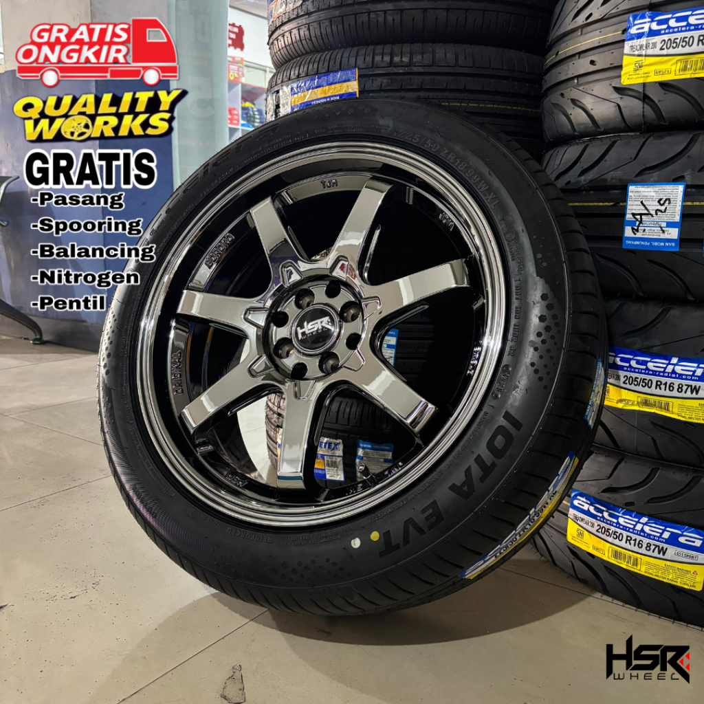 Velg Mobil Toyota Raize R18 HSR TJH Black Chrome, Paket Velg Racing R18 Ban Accelera