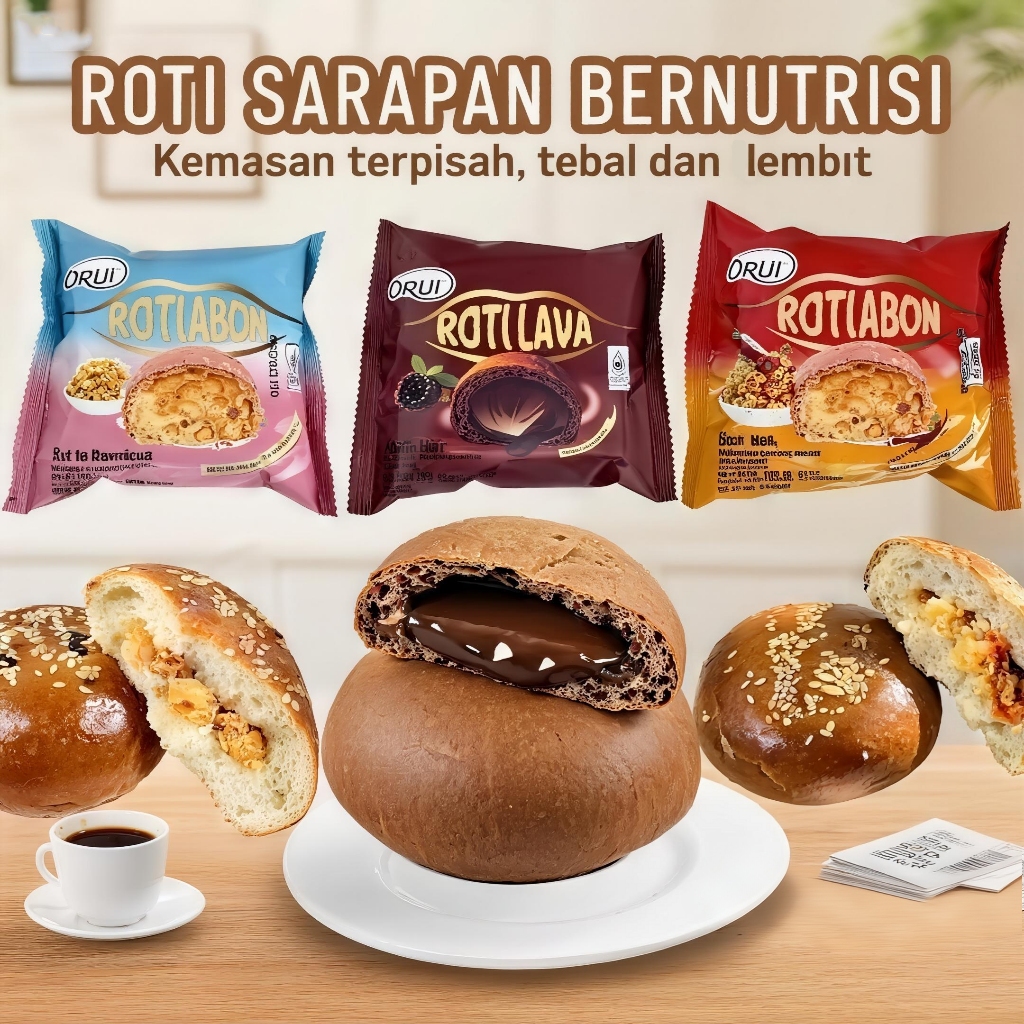 

Roti Sarapan Bergizi & Lezat Kemasan Individual Lembut & Tebal 3 Varian Rasa Halal & BPOM
