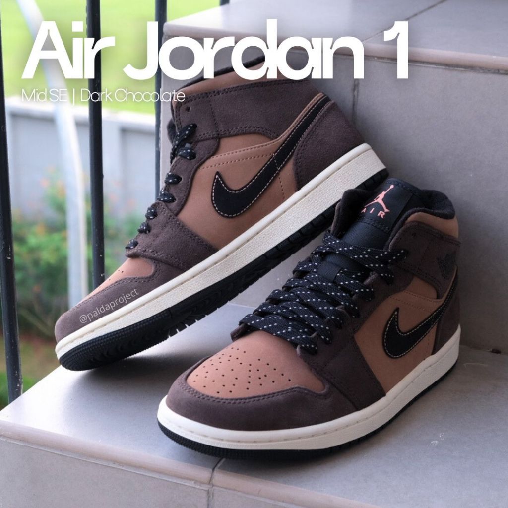 Sepatu Sneakers Pria Air Jordan 1 Mid SE Dark Chocolate 100% Authentic