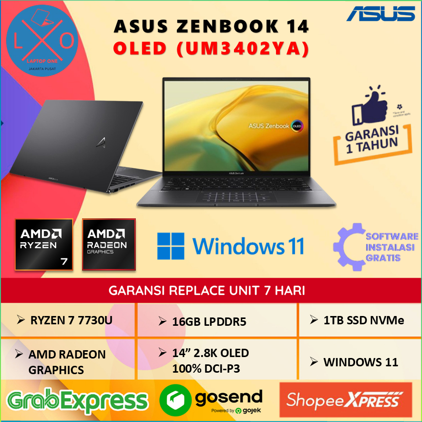Laptop Asus Zenbook OLED Touch UM3402YA Ryzen 7 7730U 16GB 1TB 14.0" 2.8K Backlit Windows 11 Home