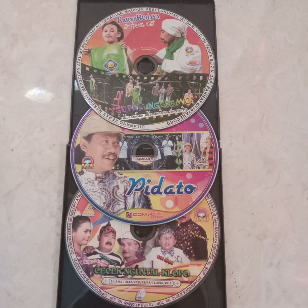 Sepaket 3 VCD Lawak Supali CS Ludruk Karya Budaya Tanpa Sampul bonus kotak