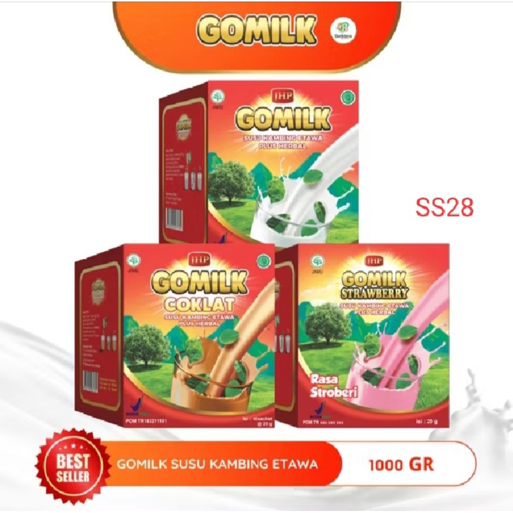 

Gomilk 1box1kg isi 40 sachet susu kambing etawa plus Herbal daun kelor daun salam mengkudu