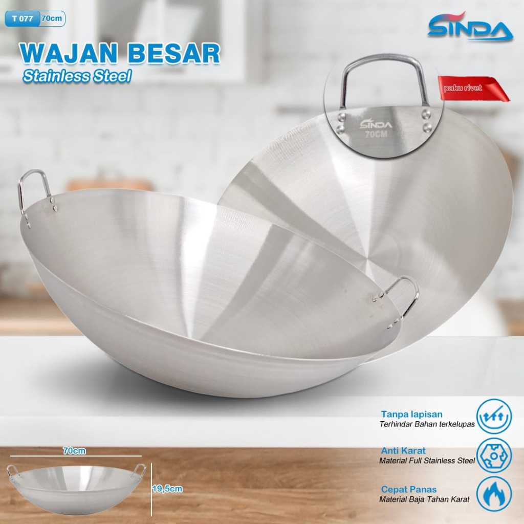 SINDA Wajan Besar Jumbo Kuping Kuali Ukuran Big Size 60CM 70CM 80CM Silver Stainlees Steel 304 100% 