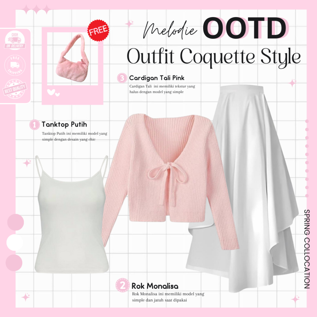 Amerta One Set Korean Style Hijab ( Tanktop + Cardigan + Rok ) Outfit Korean Style - MO150