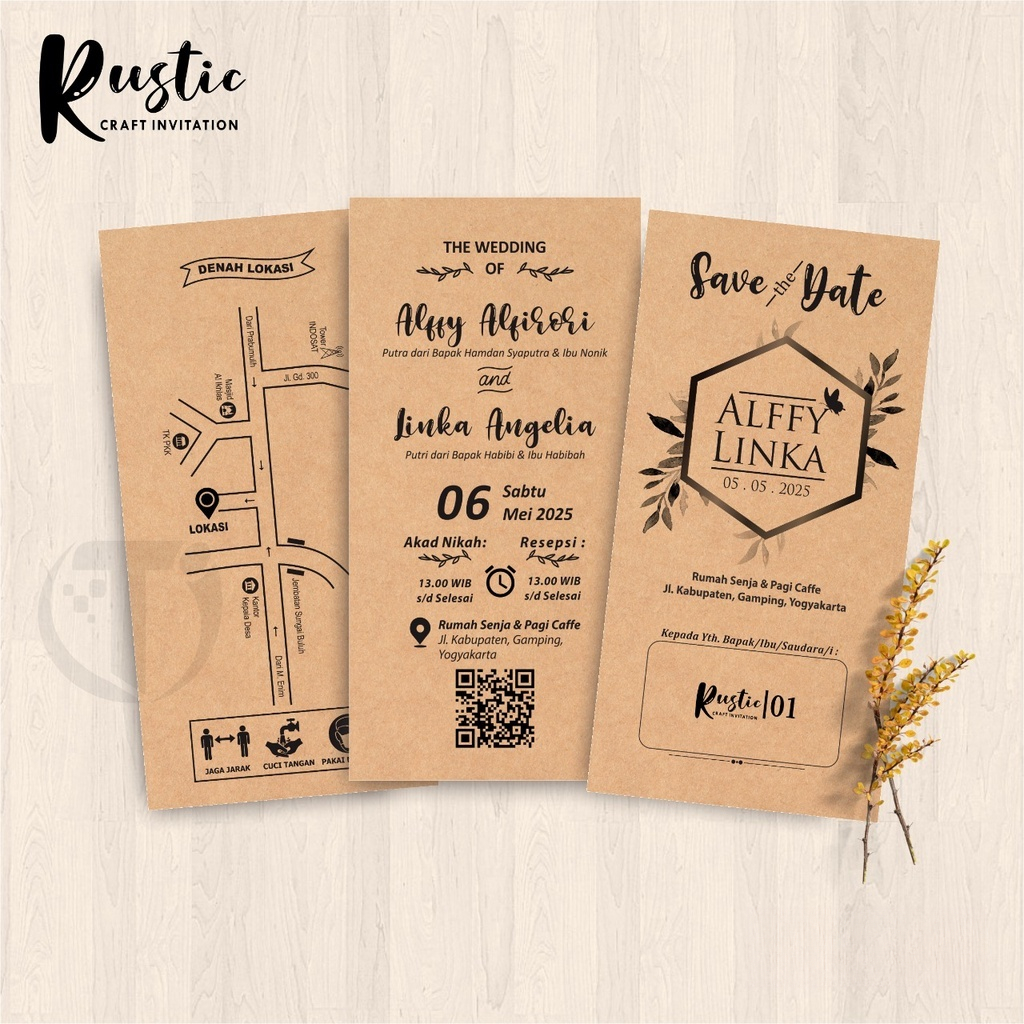 UNDANGAN PERNIKAHAN RUSTIC KRAFT TALI RAMI AESTHETIC - UNDANGAN NIKAH SIMPLE UNIK MURAH