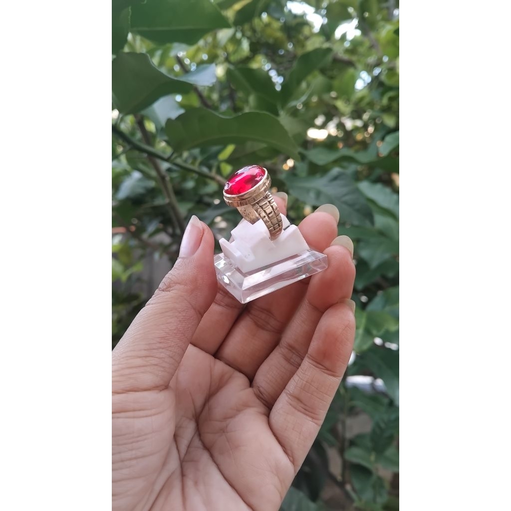cincin batu merah delima siam model semi bungkus bahan uang koin