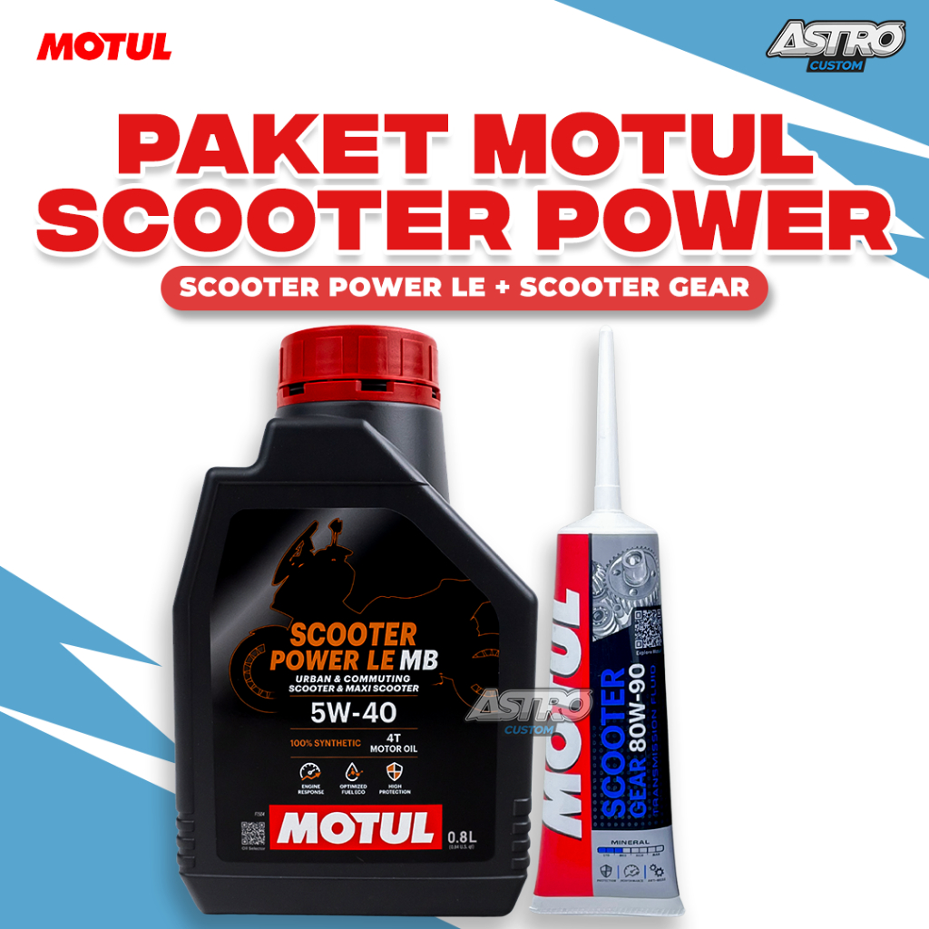 Paket Oli Motul SCOOTER POWER LE 4T 5W-40 + Oli Gardan 80W-90 Scooter Gear Oli Motor Oli Mesin Matic