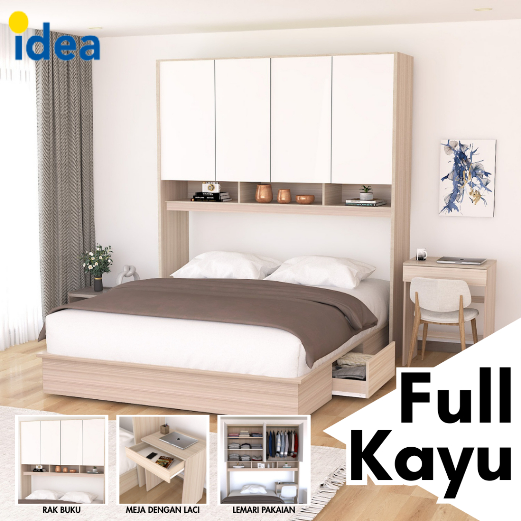 IDEA Clay - Ranjang Set Divan Kayu Lemari Pakaian Putih Rak Pajangan Meja Belajar Modern Minimalis