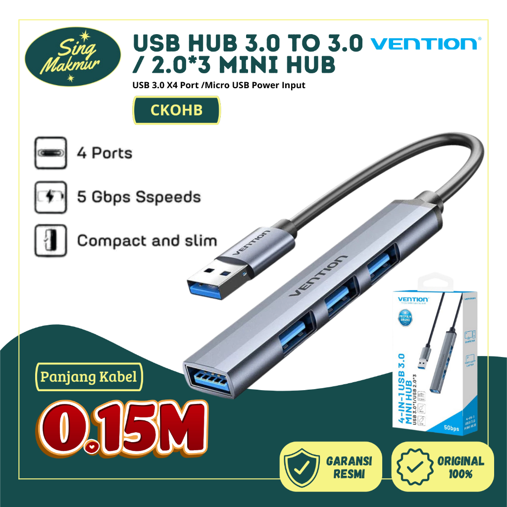 Vention USB Hub 4 In 1 Port Ultra Slim Mini 3.0 2.0 CKOHB | USB Hub 4in1 Hub