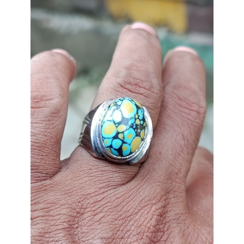 cincin batu akik pirus tibet ceplok kuro