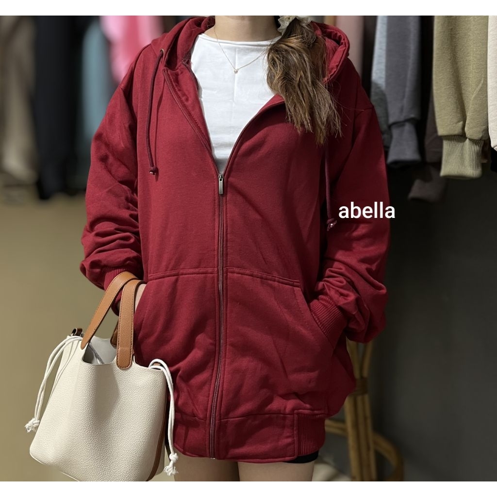 Hoodie zipper Oversize polos Wanita Jaket Hoodie ziper Oversize Merah marun L,XL,XXL korea style wan