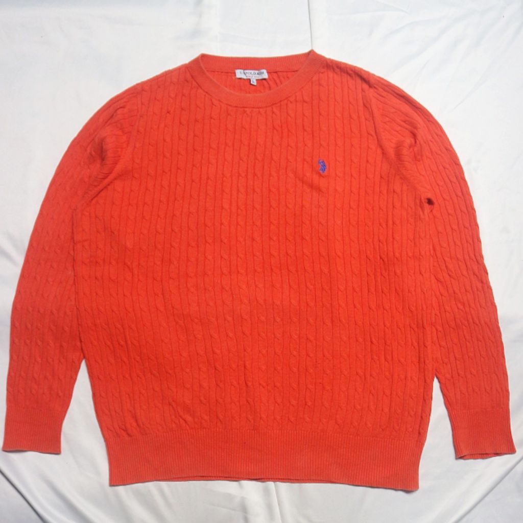 USPA U.S. POLO ASSN Kepang Cable Orange ada Minus Knitwear Sweater Sweatshirt Crewneck Rajut Wool Ja