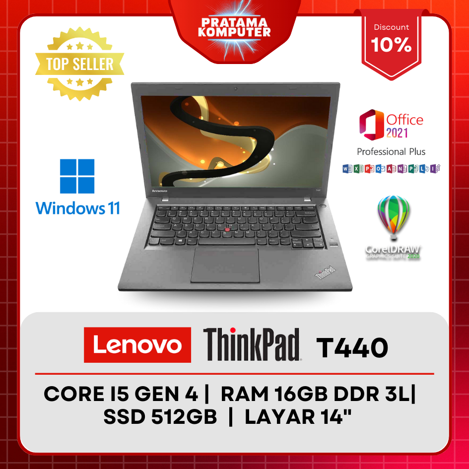 Laptop Lenovo Thinkpad T440 core i5 gen 4 Ram 16gb ssd 512gb