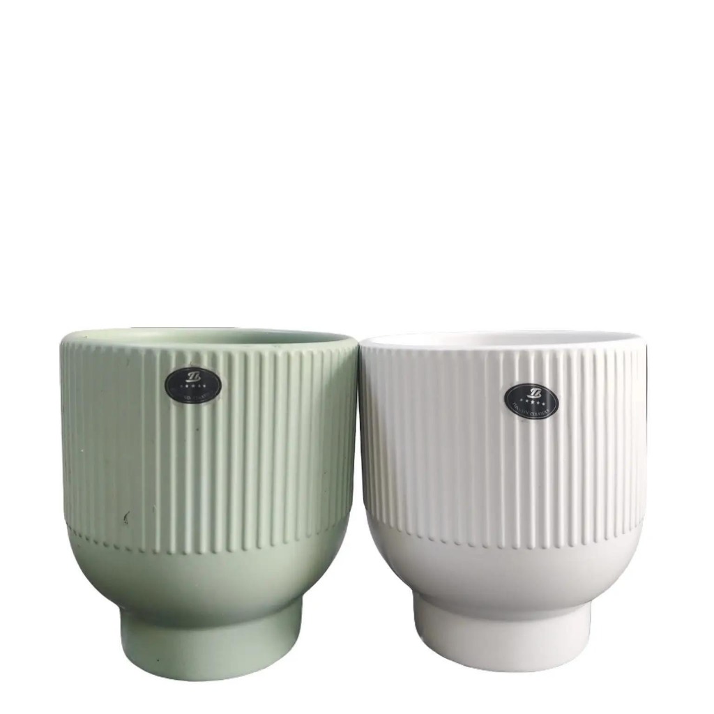 Pot keramik pot mini pot estetik pot anggrek model bulat garis-garis