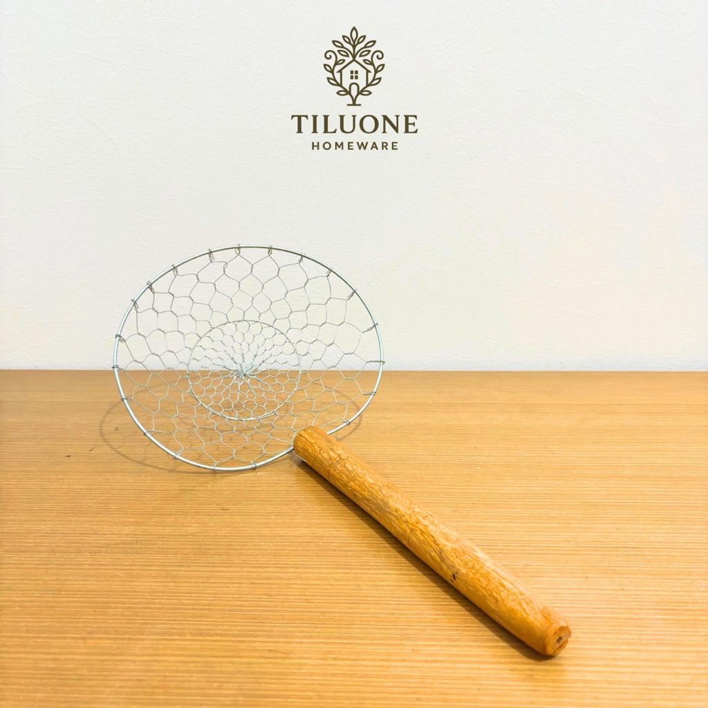 Serok Anyam Parabola Gagang Kayu Gorengan Kecil Diameter 22 CM / Serokan Parabola Asli Garut