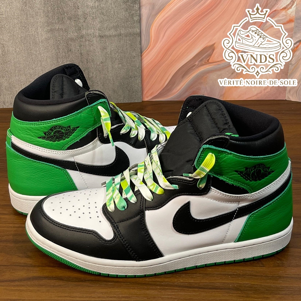 Sneakers Nike Air Jordan 1 Black And Lucky Green Ukuran EU 45 US 11 - Sepatu kondisi VNDS Original