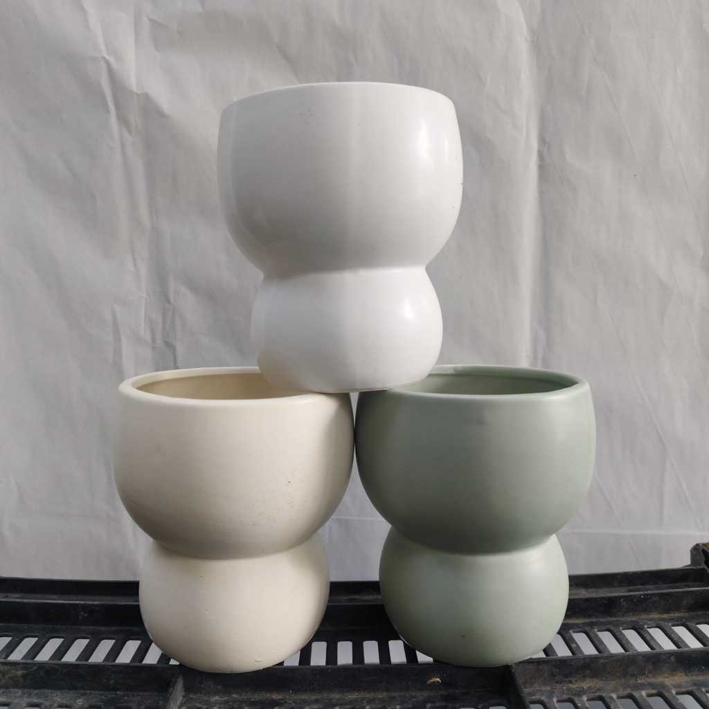 pot keramik pot mini pot tanaman hias pot bunga model bulat tingkat