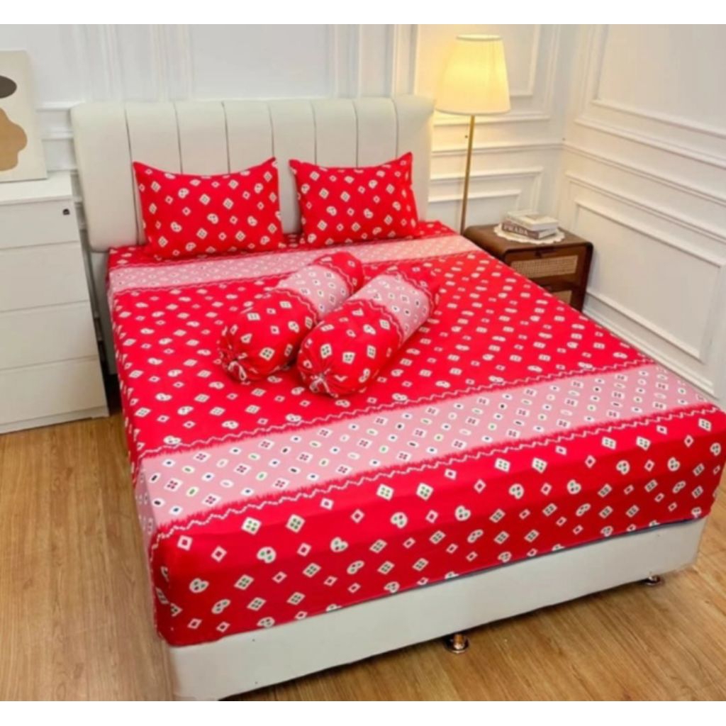 Sprei SPREI motif jumputan merah  ukuran komplit