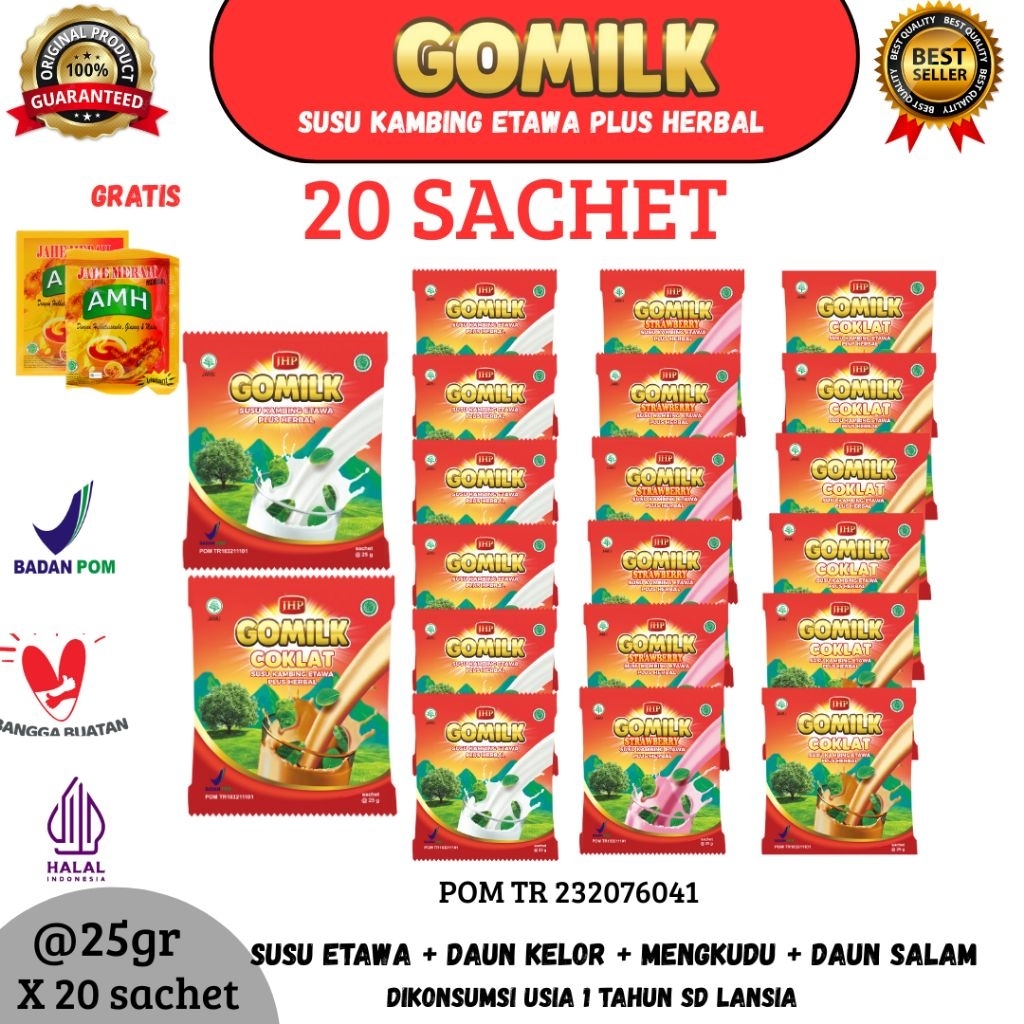 

GOMILK 20 Sachet - Susu Kambing Etawa Tinggi Kalsium, Imun Booster, Aman Untuk Lambung & Anak-Anak