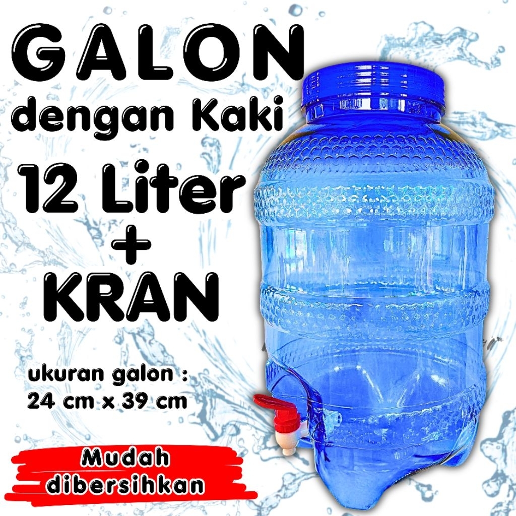 Asia Filter Bogor-  Galon Air Minum Kran 12 LITER dengan KAKI Galon Guci Galon Keran galon cuci tang