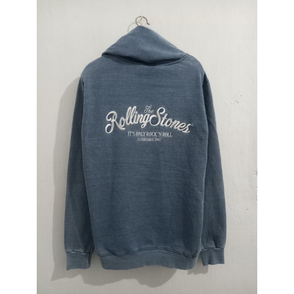 The Rolling Stones Vintage 90s Denim Hoodie Jacket Full Bordir (Rare)