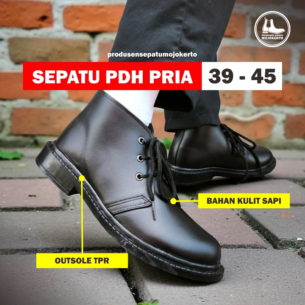 SEPATU PDH STANDAR POLRI TNI SATPAM SEPATU PASKIBRA KULIT ASLI SEPATU PDH TALI DOFF GLOSSY KILAP MEN