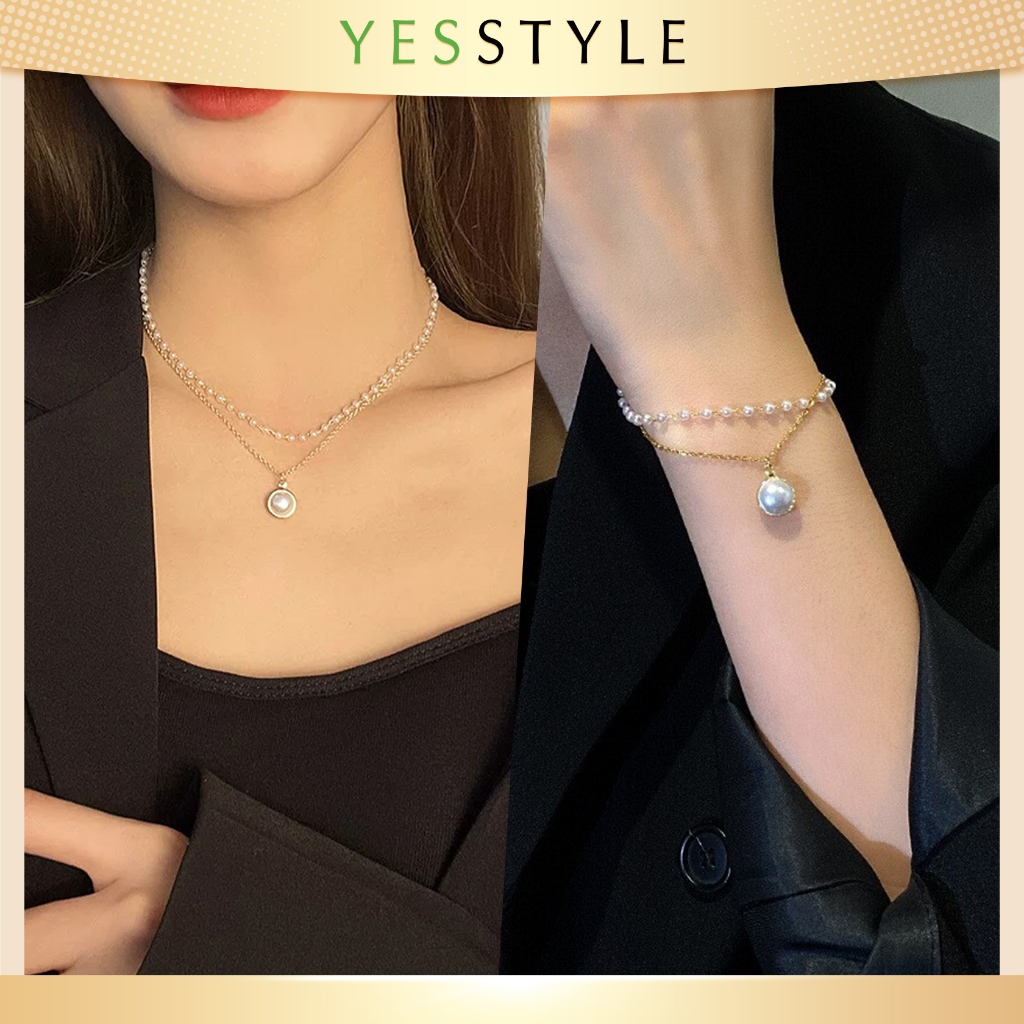 Yesstyle Kalung dan Gelang Mutiara Multilayer Fashion Choker Necklace