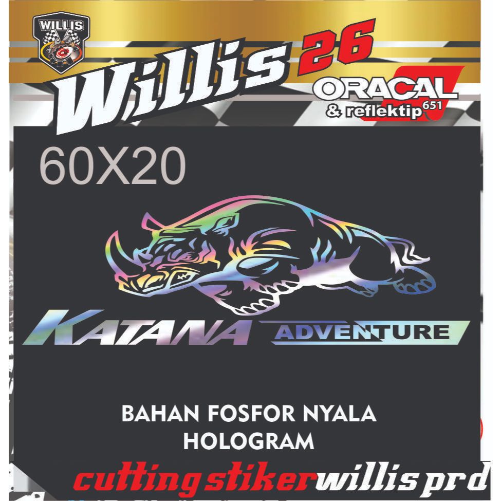 Stiker Badak Suzuki Katana Jimny Sticker Body Pintu Mobil Jeep KATANA ADVENTURE HOLOGRAM, FOSPOR NYA