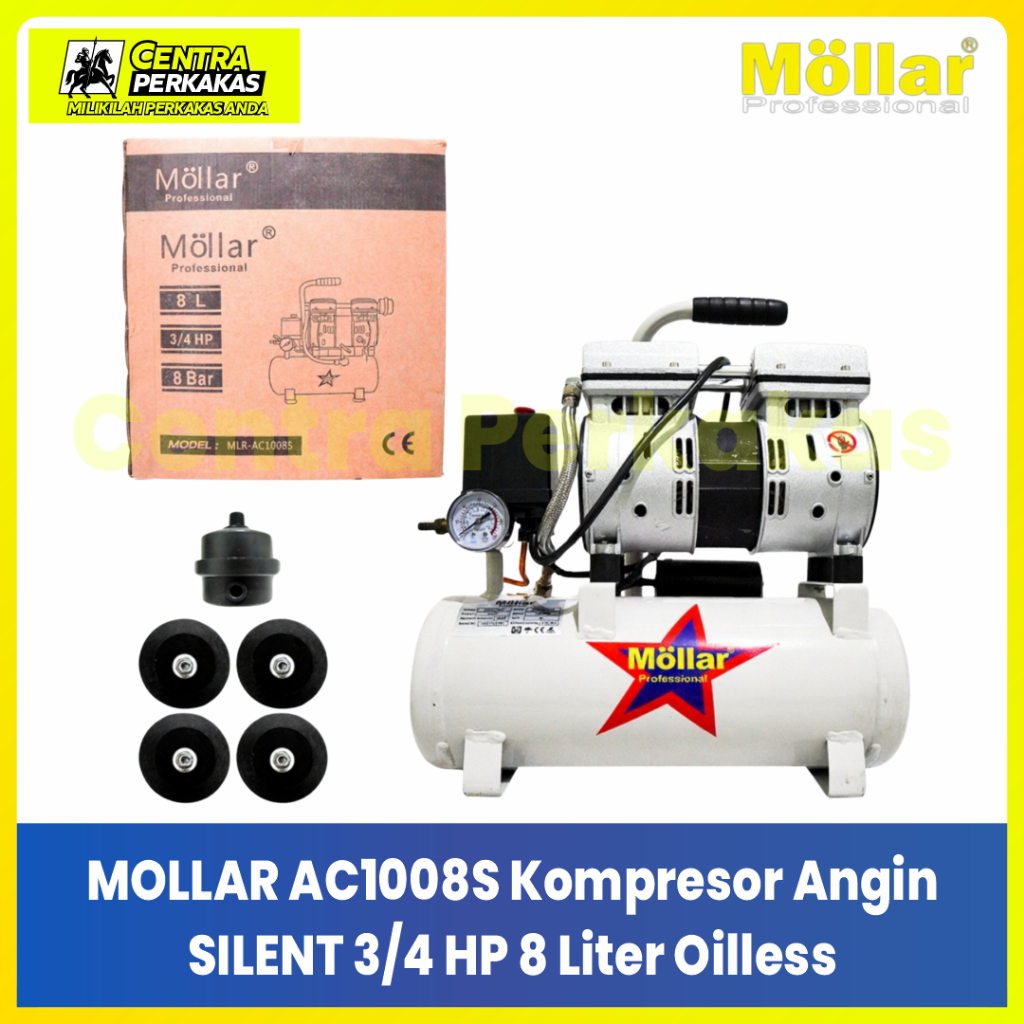 MOLLAR Kompresor Angin SILENT 3/4 HP 8 Liter Oilless
