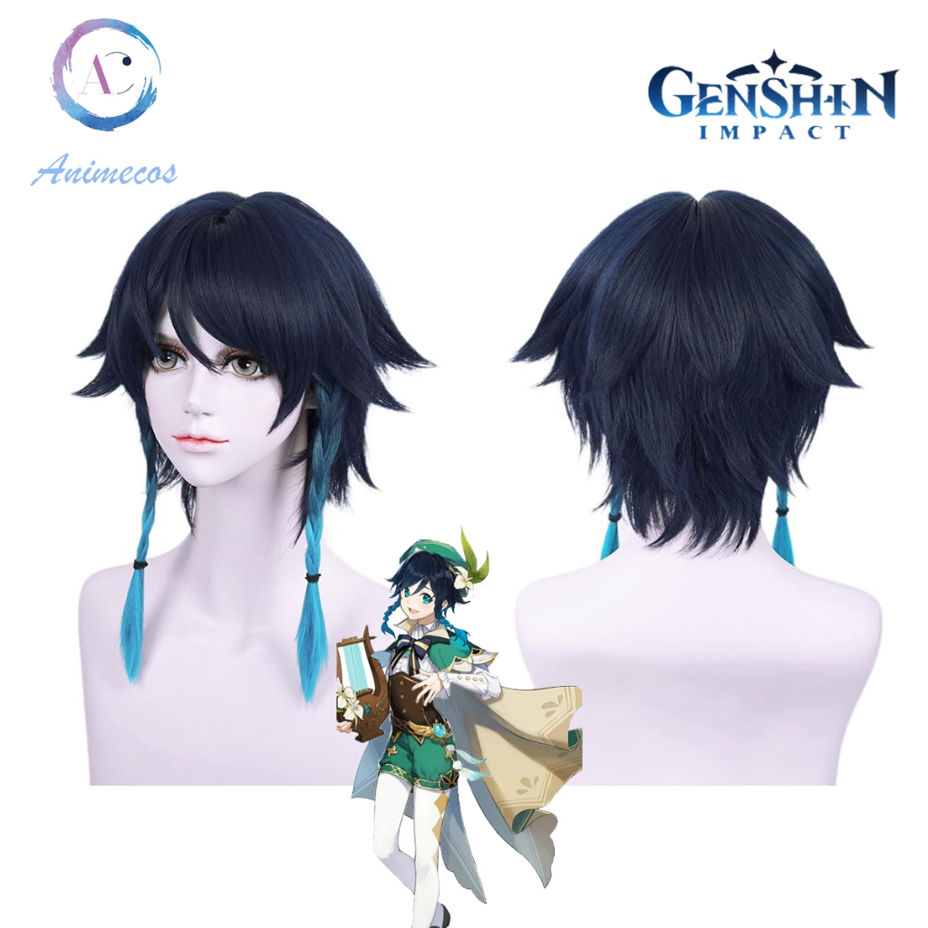 Genshin Impact Venti Cosplay Wig Blue Anime Braids Wigs for Venti Wig+Free Cap for Halloween Party