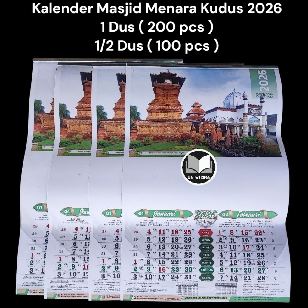 

10 pcs Original Kalender Masjid Menara Kudus 2026 Lengkap 6 Lembar Kalender Dinding