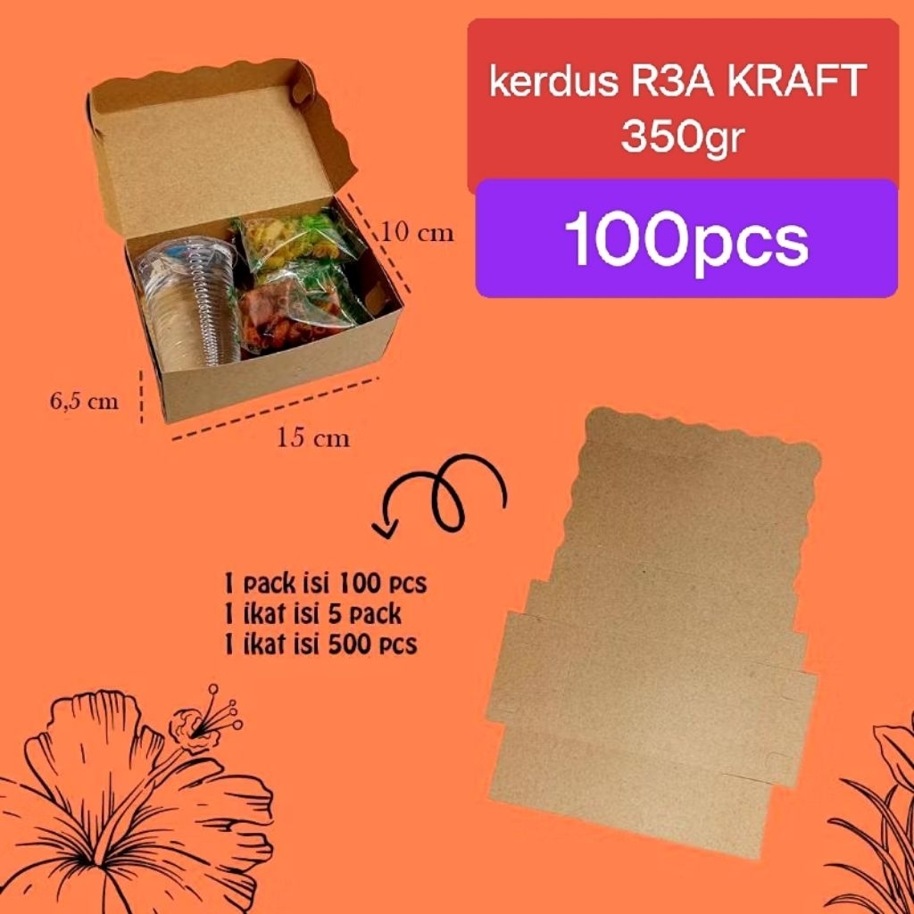 100pcs Box Kraft R3A 350gr Dus Coklat Kotak Packing kerdus dos Kue Roti Snack R3A tinggi (15cm x 10c