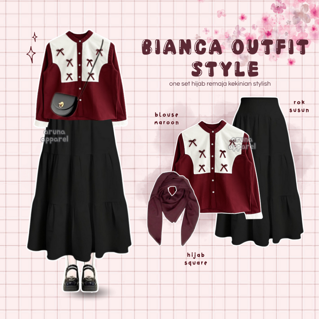 aruna - One Set Wanita Kekinian Korean Hijab | Hijab, Blouse, Rok | Outfit Remaja Stylish - Set 307