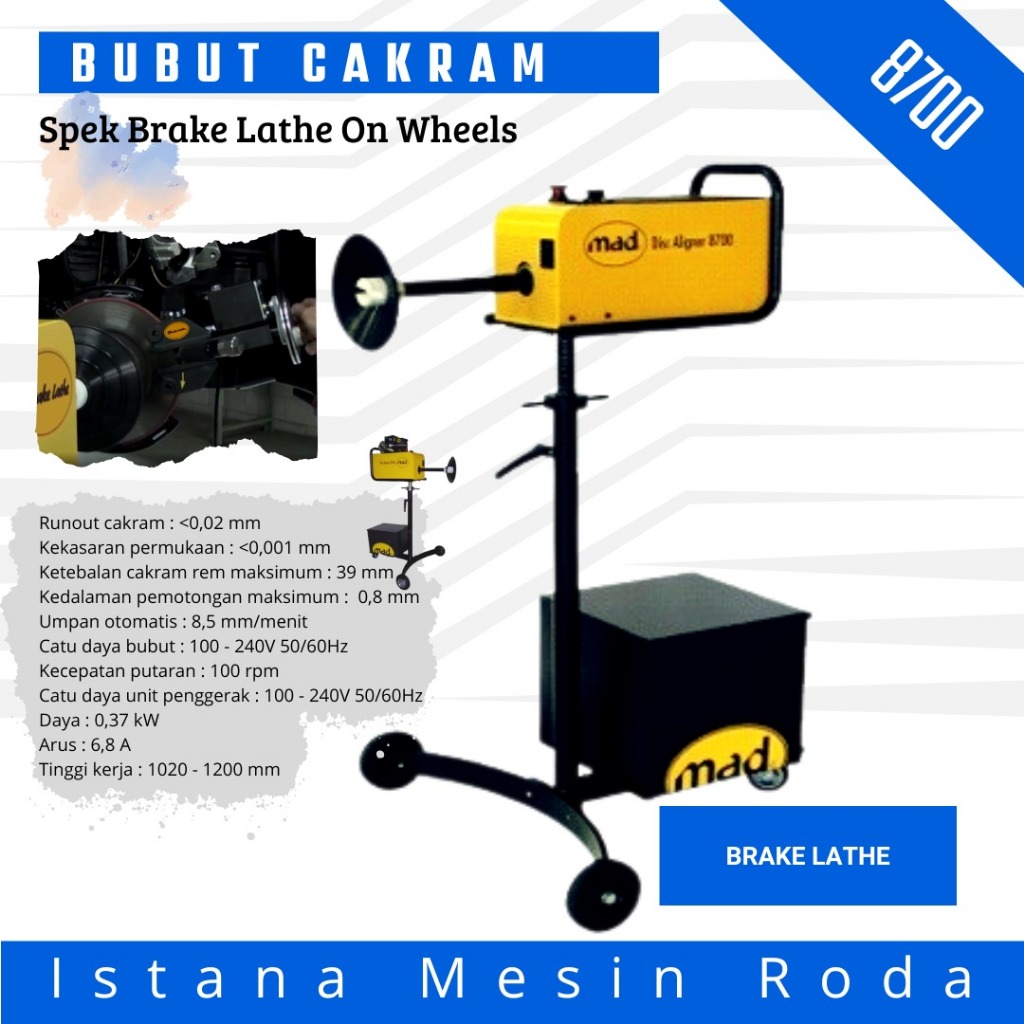 mesin bubut cakram disk brake lathe putaran cakram mobil bubut cakram car brake lathe merk MAD DA870