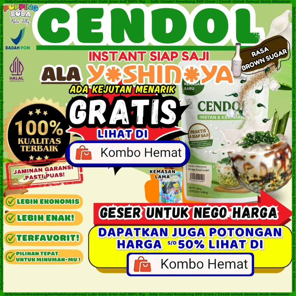 

JellyCendolKecebongAlaYoshinoyaKreasi Labr Gula Aren Asli 100% 1kg - Jelly Cendol Kecebong 500 Gram | Cocok Untuk Semua Jenis Minuman