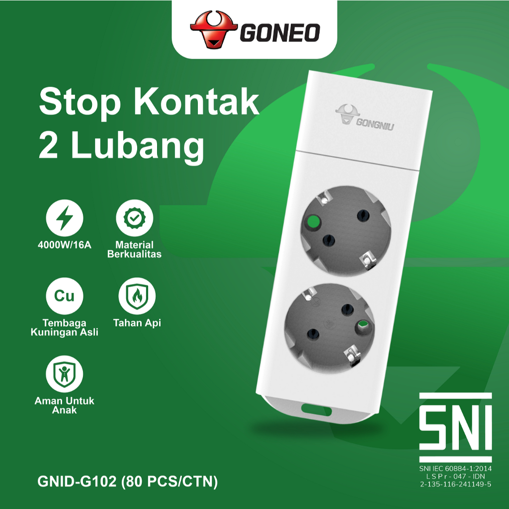 Stop Kontak Tanpa Kabel | GONEO GONGNIU GNID-G102 Stop Kontak 2 Lubang Tanpa Kabel