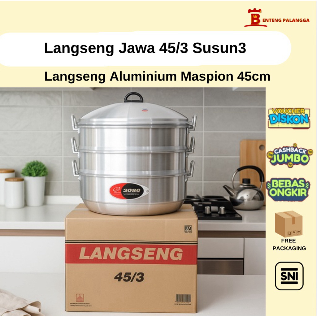 Langseng 45/3 Maspion Jawa | Dandang Kukusan Aluminium 3 Susun Besar