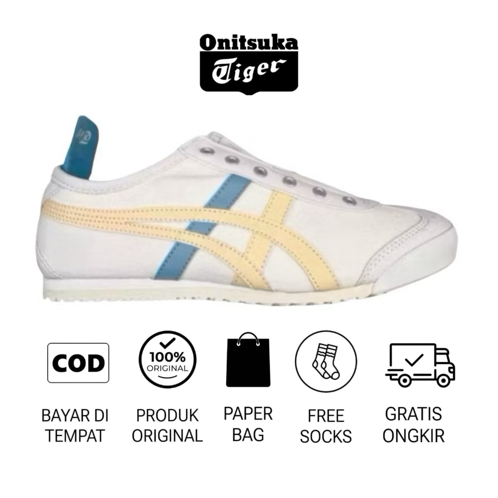 sepatu slip on wanita onitsuka mexico 66 slip on blue yellow original