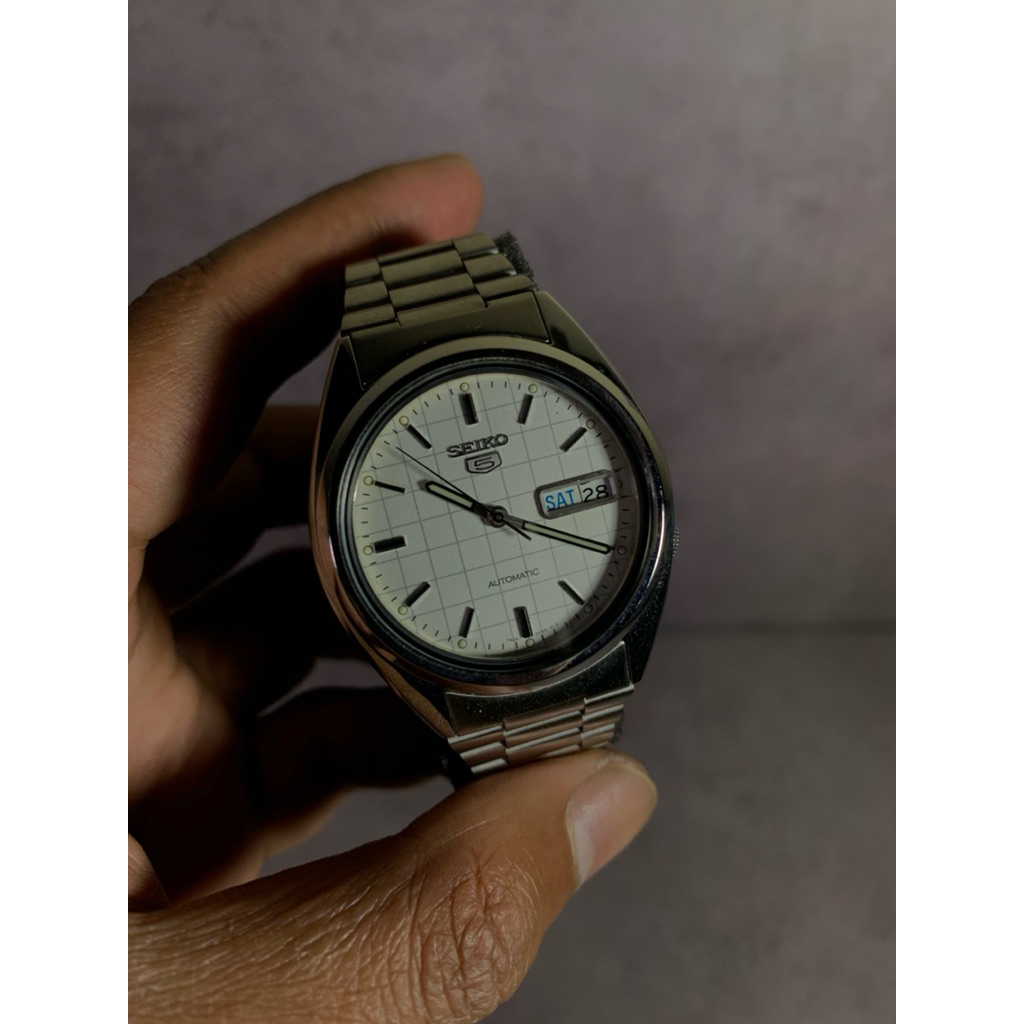 (SOLD) Seiko 5 SNXF05 Automatic White Grid Dial