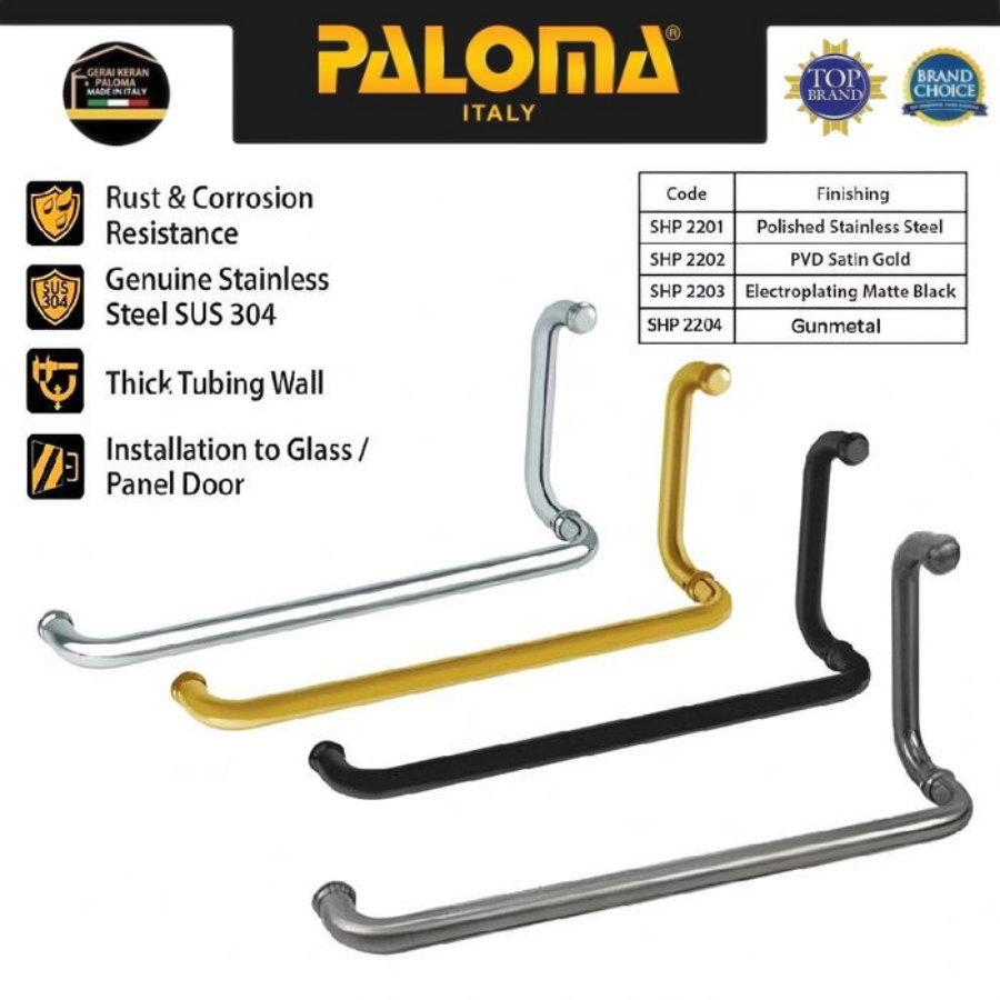 PALOMA HANDLE PINTU SHOWER KAMAR MANDI KACA  STAINLESS SHP PEGANGAN KAMAR MANDI